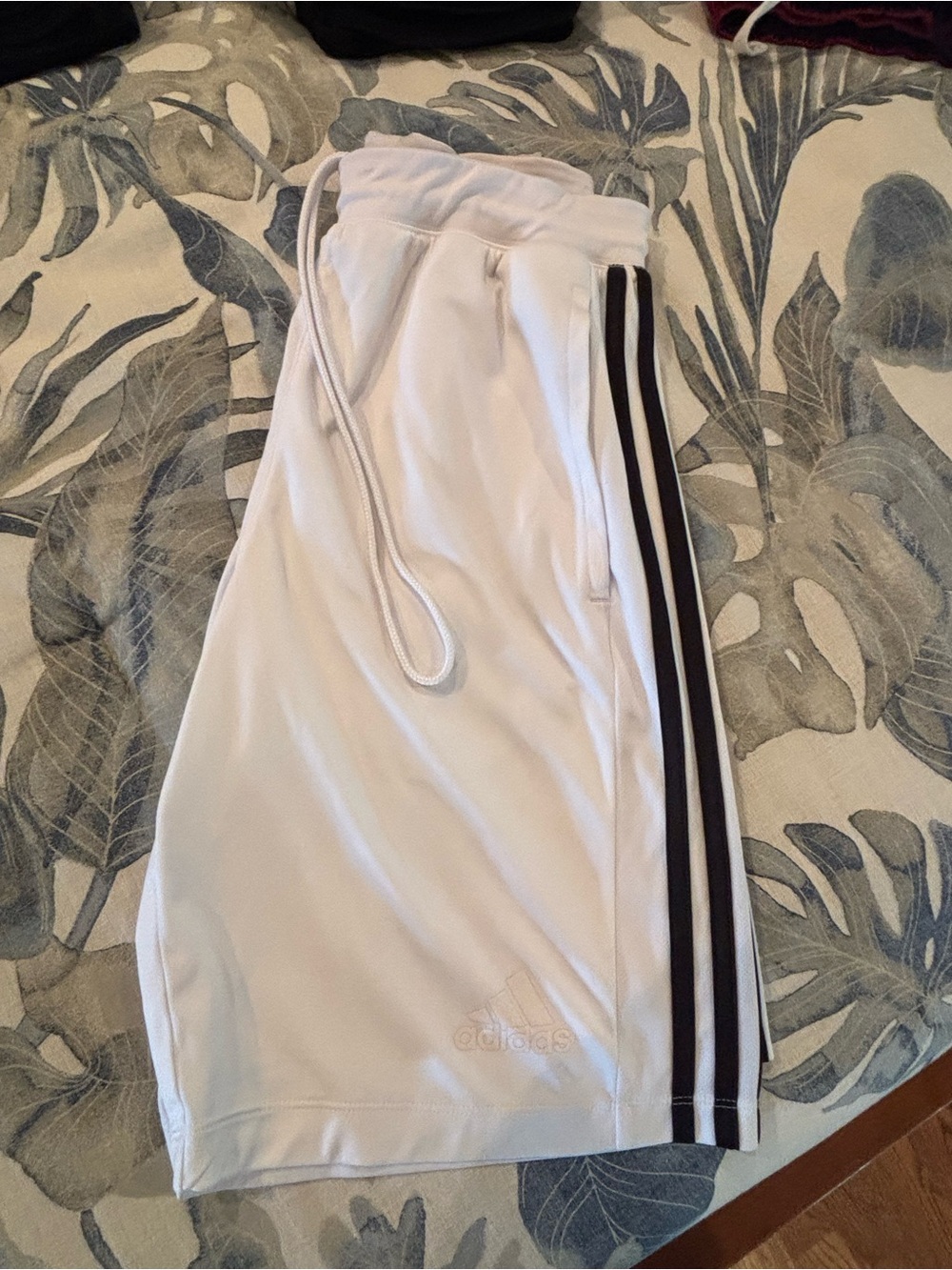 adidas White Athletic Shorts with Black Side Stripes